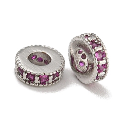 Средний Фиолетово-красный Стойки обшивки латунь микро проложить кубического циркония бусы, без свинца и без кадмия, долговечный, платина, круглые, средне фиолетовый красный, 6x2.5 мм, отверстие : 2.5 мм