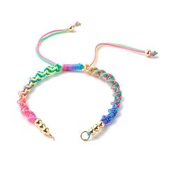 Colorful Bracelet Making Accessories, with Braided Nylon Thread, Brass Beads & 304 Stainless Steel Jump Rings, Colorful, 6-1/8x1/4 inch(15.7~28.5x0.5cm)
