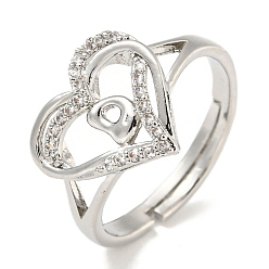 Letter D Регулируемые кольца из латуни с микро-паве в форме сердца и стойки для писем для женщин с прозрачным фианитом, без свинца и без кадмия, платина, Буква D, внутренний диаметр: 16 мм