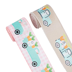 Mixed Color 2 Colors Polyester Ribbon, Single Face Car Pattern, for Gift Wrapping, Floral Bows Crafts Decoration, Mixed Color, 2-1/2 inch(62mm), about 10yards/roll(9.14m/roll), 1roll/color, 2rolls/set