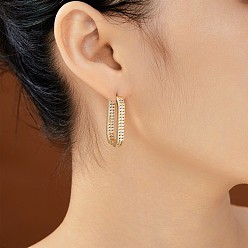 Прозрачный Прямоугольные серьги-кольца из латуни с прозрачным кубическим цирконием, золотые, прозрачные, 29x4 мм