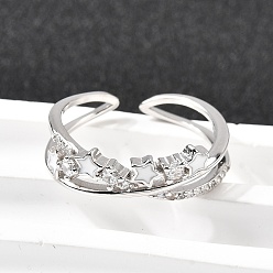 Платина Звезда 925 кольца из стерлингового серебра с кубическим цирконием для женщин, платина, 6 мм, размер США 6 1/2 (16.9 мм)