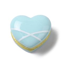 Cyan Clair Cabochons décodés alimentaires imitation résine opaque, macaron coeur, cyan clair, 15x17.5x10mm