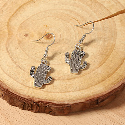 Античное Серебро Серьги-подвески из цинкового сплава в форме кактуса, античное серебро, 35x12 мм
