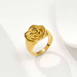 Золотой 304 кольца для пальцев из нержавеющей стали для женщин, цветок, золотые, размер США 7 (17.3 мм)