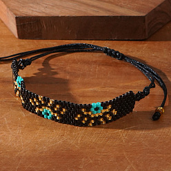 Черный Браслеты из бисера и бусин из богемского стекла, плетеные браслеты из нейлонового шнура для женщин и мужчин, злые глаза, чёрные, регулируемый