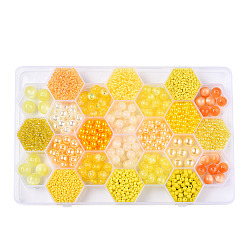 Yellow DIY 24 Style Acrylic & Resin Beads Jewelry Making Finding Kit, Round & Rice, Yellow, 2.2~12x1.5~11.5mm, Hole: 0.7~2.2mm