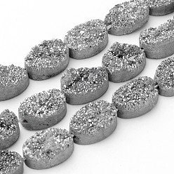 Серебро Гальванические природный кристалл кварца бусы пряди, druzy кристалл жеода, овальные, серебряные, 16x12x5~9 мм, отверстие : 2 мм, около 12 шт / нитка, 7.7 дюйм