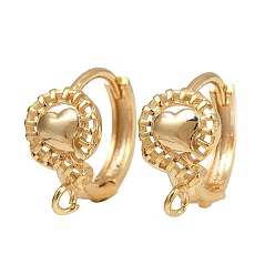 Настоящее золото 24K Латунная фурнитура для хооп серег, без кадмия и без свинца, сердце, реальный 24 k позолоченный, 16.5x14x8 мм, отверстие : 1.6 мм, штифты : 1 мм