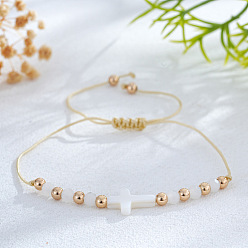 Античный Белый Регулируемые браслеты из плетеных бусин из стекла и латуни, украшения в виде креста из натуральных ракушек для женщин, старинный белый, 11.02 дюйм (28 см)