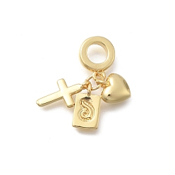 Настоящее золото 18K Латунные Европейский подвески болтаться, подвески в форме прямоугольника с крестом и сердцем и большим отверстием, без кадмия и без свинца, стойки покрытие, долговечный, реальный 18 k позолоченный, 24.5 мм, отверстие : 5 мм