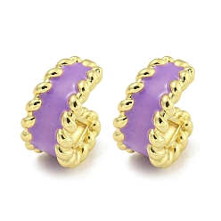 Фиолетовый Серьги-каффы из латуни с эмалью, для женщин, реальный 18 k позолоченный, фиолетовые, 19.5x10.5~12.5 мм