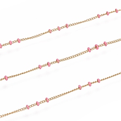 Бледно-Розовый Ионное покрытие (ip) 304 бордюрные цепи из нержавеющей стали, спутниковые сети, с эмалью и катушкой, пайки, долговечный, реальный 18 k позолоченный, розовый жемчуг, 1.5x1x0.1 мм, около 32.8 футов (10 м) / рулон