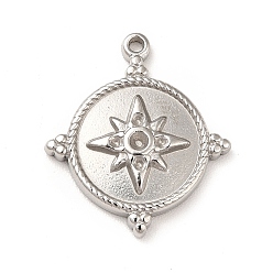Нержавеющая Сталь Цвет Устойчивы к потускнению 304 подвески из нержавеющей стали со стразами, плоские круглые с звезды шаблон, цвет нержавеющей стали, пригодный для стразов 1 мм, 17x15x2 мм, отверстие : 1 мм
