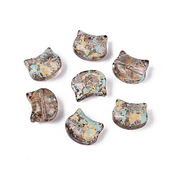 Camel Picasso Transparent Glass Beads, Cat, Camel, 8~8.5x9.5~10x5.5~6mm, Hole: 1mm, About 750pcs/pound