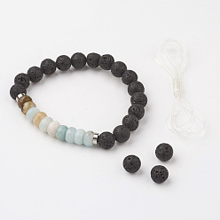 Амазонит Натуральный амазонитовые браслеты простирания, с бусинами из вулканического камня и латунными распорными бусинами, Счеты и круглые, граненые, 54 мм (2-1/8 дюйм)