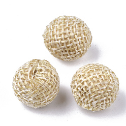PapayaWhip Handmade Hemp Woven Beads, with Wood Inside, Round, No Hole/Undrilled, PapayaWhip, 14~15x13~14mm
