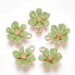 Светло-зеленый Подвески из сплава , с эмалью, цветок, золотой свет, светло-зеленый, 15x12.5x4 мм, отверстие : 1.4 мм