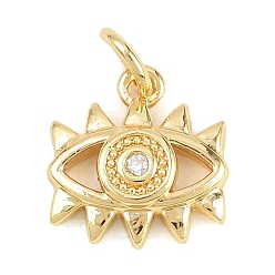 Настоящее золото 18K Латунные микропаве прозрачные подвески с фианитом, Очарование глаз, долговечный, стойки покрытие, без свинца и без кадмия, реальный 18 k позолоченный, 12x11.5x3 мм, отверстие : 3.2 мм