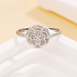 Нержавеющая Сталь Цвет 304 открытые кольца манжеты из нержавеющей стали, цветок, цвет нержавеющей стали, размер США 7 1/4 (17.5 мм)