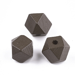 Kokosnuss braun Bemalte Naturholzperlen, Polyeder, Kokosnuss braun, 15.5~16x15.5~16x12 mm, Bohrung: 3 mm