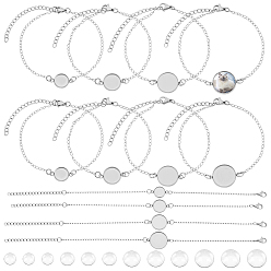 Нержавеющая Сталь Цвет Сделай сам 304 наборы для изготовления браслетов из цепей из нержавеющей стали, со стеклянными кабошонами , цвет нержавеющей стали, 7-7/8 дюйм (20 см)