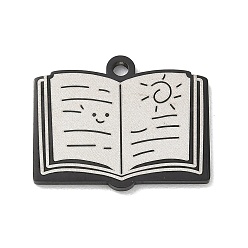 Black 304 Stainless Steel Pendants, Book Charms, Polishing, Ion Plating(IP), Black, 18x22x1.5mm, Hole: 1.9mm