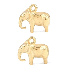 Real 14K Gold Plated 304 Stainless Steel Charms, Elephant Charms, Real 14K Gold Plated, 12x13x7mm, Hole: 1.5mm