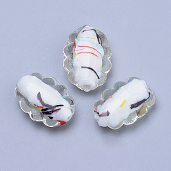 White Handmade Lampwork Beads, Oval, White, 30~35x21~25x10~12mm, Hole: 1~3mm