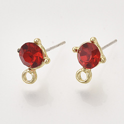 Светло-сиамский Сплав серьги выводы, со стеклянными стразами, петля и необработанный (без покрытия) штифт, золотые, Light Siam, 11.5x8.5 мм, отверстие : 1.8 мм, штифты : 0.7 мм