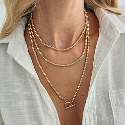 Золотой CCB пластиковые круглые многослойные колье-лариаты с бусинами и застежками из сплава для женщин, золотые, 55.12 дюйм (140 см)