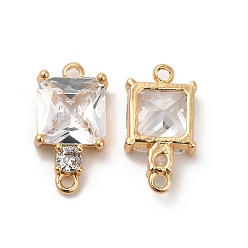 Настоящее золото 18K Подвески из латуни, без кадмия, без никеля и без свинца, из прозрачного стекла, квадратный, реальный 18 k позолоченный, 16x8.5x4.5 мм, отверстие : 1.2 мм