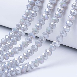 Gainsboro Electroplate Glass Beads Strands, Opaque Solid Color, AB Color Plated, Faceted, Rondelle, Gainsboro, 2.9~3.3x2mm, Hole: 0.8mm, about 145~150pcs/strand, 34~35cm