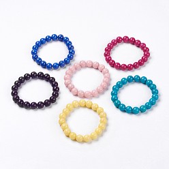 (52) Непрозрачная лаванда Натуральный маша нефрит бисером стрейч-браслет, окрашенные, круглые, разноцветные, 2 дюйм (5 см), бусины : 8 мм