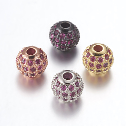 Серо-розавый Латунные микро проложить кубического циркония бусы, круглые, увядшая роза, 6 мм, отверстие : 1.5 мм