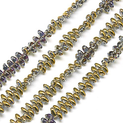 (932FM) Темно-синий аква-матовый с подкладкой Гальваническая сетка 2, Чешские Бусины, темно-золотистые, 4.5~5x3~3.5x2~2.5 мм, отверстие : 1 мм, около 336 шт / нитка, 23.2 дюйм