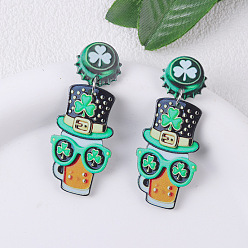 Hat Креативные акриловые серьги-гвоздики в стиле Святого Патрика, платина, шляпа, 50x20 мм