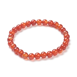Red Agate Natural Red Agate Beaded Stretch Bracelets, Round, Beads: 6~6.5mm, Inner Diameter: 2-1/4 inch(5.55cm)