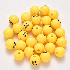 Jaune Des perles en plastique, visage d'expression perles, jaune, 12mm, trou: 2.5 mm, environ 600 pcs / 500 g.