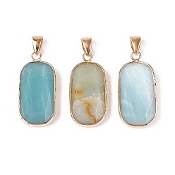 Flower Amazonite Подвески из натуральных цветов амазонита, подвески из граненых прямоугольных камней, с латунной фурнитурой, золотые, 30.5~31.5x14.5~15.5x5.5~6.5 мм, отверстие : 7x4 мм