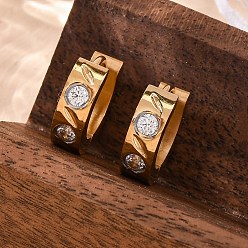 Золотой 304 серьги-кольца из нержавеющей стали с эффектом полировки кубическим цирконием, ионное покрытие (ip), золотые, 13.5x4 мм