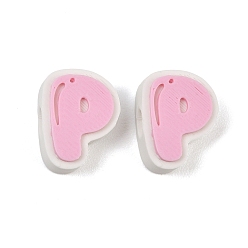 Letter P Cuentas de plástico europeo, abalorios de grande agujero, rosa, letra p, 17.5~18x8~20x8 mm, agujero: 4.5 mm