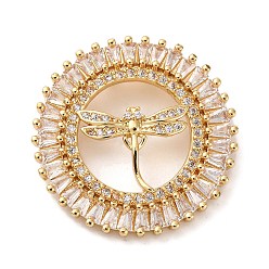 Dragonfly Латунные микро проложить кубического циркония подвески, плоские круглые прелести, стойки покрытие, прочное покрытие, без кадмия и без свинца, реальный 18 k позолоченный, стрекоза, 26x3~6 мм, отверстие : 2.5x2.5 мм