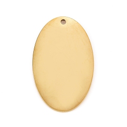 Oro 304 colgantes de acero inoxidable, acabado pulido espejo, estampar etiqueta en blanco, Corte con laser, oval, dorado, 23.5x14.3x0.8 mm, agujero: 1.2 mm