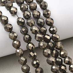 Пирит Нити из бусин из натурального золотого пирита/золотого пирита, граненые, круглые, 8 мм, отверстие : 0.7 мм, около 50 шт / нитка, 15.35'' (39 см)