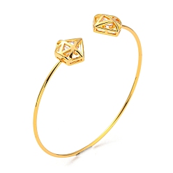 Diamant Bracelets de manchette en zircone cubique transparente, bracelet en laiton plaqué or véritable, diamant, diamètre intérieur: 18 pouce (2-1/4 cm)