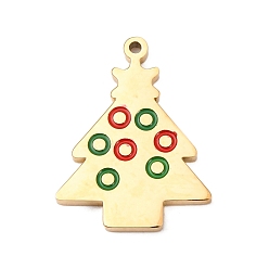 Разноцветный 304 подвески из нержавеющей стали, елочные прелести, с эмалью, золотые, красочный, 16.5x13x1.5 мм, отверстие : 0.8 мм