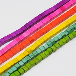 (52) Непрозрачная лаванда Синтетических нитей бирюзовые бусы, окрашенные, кубические, разноцветные, 4x4x4 мм, отверстие : 1 мм, около 95 шт / нитка, 15.75 дюйм