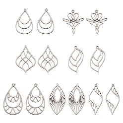 Нержавеющая Сталь Цвет 14 шт 7 стиль подвески из нержавеющей стали, слеза/лист/конский глаз/сердце, цвет нержавеющей стали, 34~44x17~26x1 мм, отверстие : 1.4~11 мм, 2 шт / стиль