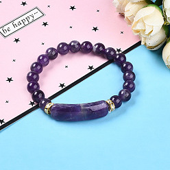 Аметист Природные аметист бисер растянуть браслеты, с латунной бисера, внутренний диаметр: 2~2-1/8 дюйм(51мм~53мм), бусины : 8 мм диаметром, латунь вывод: 7.5x3 мм, прямоугольный: 35x10.5x5.5~6мм